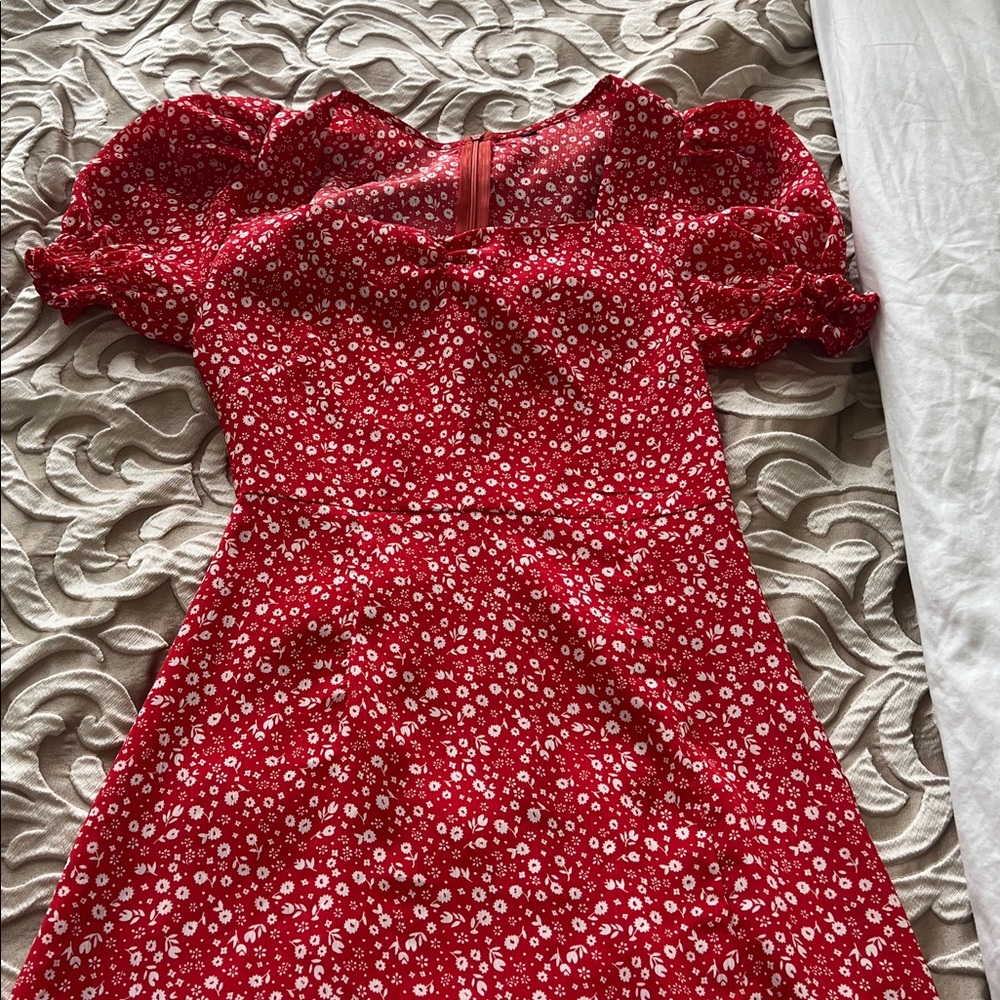 SHEIN Red Floral Midi Dress